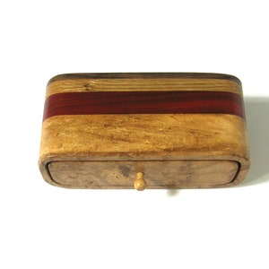 Trinket Box Made Of Maple Burl Wood and Five Woods With Divided Drawer image 5