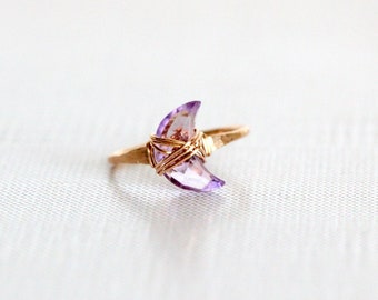 Amethyst Moon Ring , Crescent Gemstone , Gold Filled, Rose , Sterling Silver , Celestial Jewelry , February Birthstone - Moonbeam