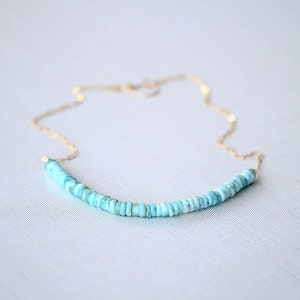 Larimar Gold Necklace in 14k Gold Filled or Sterling Silver, Bohemian Beachy Gifts