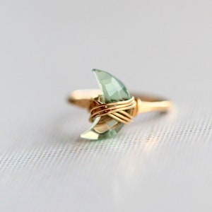 Fluorite Moon Ring , Crescent Green Gemstone , Gold Filled, Rose , Sterling Silver , Boho Celestial Jewelry  - Moonbeam