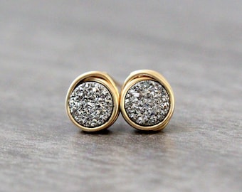 Tiny Stud Earrings, Druzy Studs, .925 Silver Post Earrings, Platinum Druzy, Gold Filled, Rose Gold, Sterling - Micros