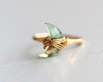 Fluorite Moon Ring , Crescent Green Gemstone , Gold Filled, Rose , Sterling Silver , Boho Celestial Jewelry  - Moonbeam