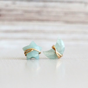 Moon Star Celestial Earrings , Aquamarine Studs, Crescent Post, March Birthstone Gold , Rose Gold , Sterling Silver -  Moonbeam & Stardust