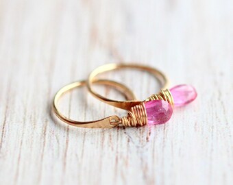 Sapphire Huggie Hoops , Open Gold Hoop Gemstone Earrings , Choose Size ,  Rose Gold, Sterling Silver , Threader - Pink Sapphire Dangle Hugs