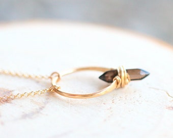 Smoky Quartz Necklace Crystal Point Pendant Gold , Rose Gold , Sterling Silver , Bohemian Smokey Gemstone   - Crest