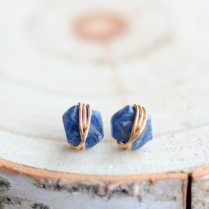 Raw Sapphire Stud Earrings , Crystal Jewelry in Gold Filled, Rose Gold, Sterling Silver,  September Birthstone , Natural Gemstone - Comet