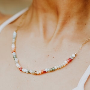 Opal Beaded Collar Necklace, Gemstone Bar, Multi Colored Choker, Silver Gold or Rose - Ambrosia