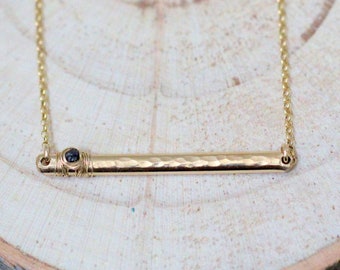 Diamond Bar Necklace Gold Raw Black April Birthstone, Genuine Diamond , Rose Gold or Sterling Silver - Refraction