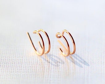 Double Hoop Earrings, 1 Single Piercing Huggie Hoops, 14k Gold Filled, Rose, 925 Sterling Silver, Small Minimal Gifts - Sidekick