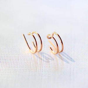 Double Hoop Earrings, 1 Single Piercing Huggie Hoops, 14k Gold Filled, Rose, 925 Sterling Silver, Small Minimal Gifts - Sidekick