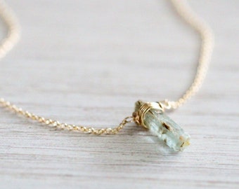 Raw Aquamarine Necklace , March Birthstone Stick, Crystal Jewelry,  Gold Silver Rose Gold Gemstone Pendant, Bridesmaid Gifts