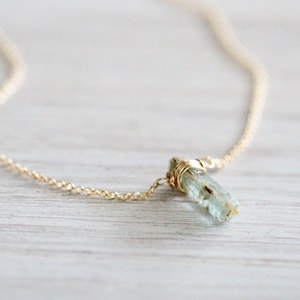 Raw Aquamarine Necklace , March Birthstone Stick, Crystal Jewelry,  Gold Silver Rose Gold Gemstone Pendant, Bridesmaid Gifts