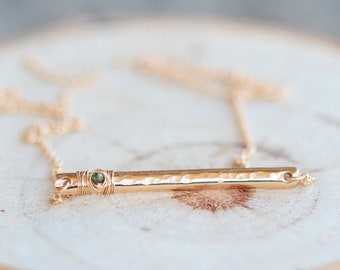 Diamond Bar Necklace Gold Raw Moss Green April Birthstone, Genuine Diamond , Rose Gold or Sterling Silver - Refraction