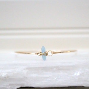 Aquamarine Bracelet, March Birthstone Bangle, Double Pointed Crystal, Bohemian Style - Crest