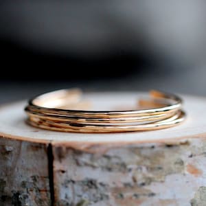 Stacking Bangle Bracelets in Gold Filled , Rose , Sterling Silver , Hammered Cuff , Layering Minimalist Bracelet