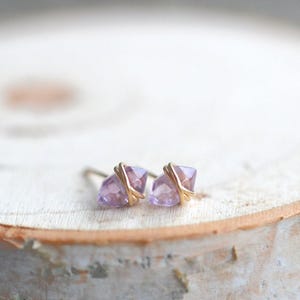 Brincos de Ametista com Cristais Pontiagudos, Pedra de Nascimento Roxa de Fevereiro - Pike