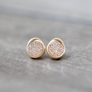 Champagne Druzy Earrings, Stud Earrings, Natural Drusy Gemstone, Gold, Rose Gold, Sterling Silver, Bridesmaid Jewelry - Micro Studs