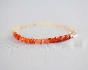 Sunstone Bracelet, Gold Friendship Beaded Paperclip Chain Bracelet, 14k Rose, Sterling Silver, Zodiac Leo Jewelry, Orange Stone - Cara