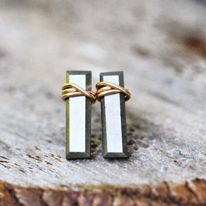 Pyrite Bar Studs ,  Gold Gemstone Boho Stud Earrings , Rose Gold or Sterling Silver , Pyrite Sticks , Minimalist Gifts