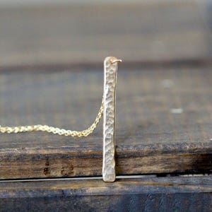 Gold Bar Necklace ,  Vertical Layering Pendant , Sterling Silver Rose Gold , Hammered Textured  Jewelry , Gifts Under 50 Minimalist