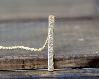 Gold Bar Necklace ,  Vertical Layering Pendant , Sterling Silver Rose Gold , Hammered Textured  Jewelry , Gifts Under 50 Minimalist