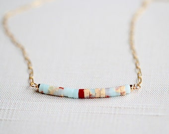 Jasper Beaded Bar Necklace,  Layering Choker, Beach Inspired Jewelry, Sea Sediment Jasper Silver Gold or Rose Gold - Drift