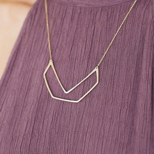 Gold Geometric Pendant Necklace , Hexagon Art Deco Statement Jewelry, Gold Filled, Rose, Sterling Silver - Gable ( Worn On Virgin River )
