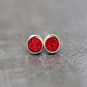 Druzy Studs , Red Tiny Post Earrings in Gold , Sterling Silver , Rose Gold , Petite Minimalist Fashion , Christmas - Micros ( Tamale )