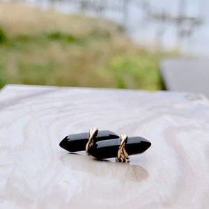 Obsidian Stud Earrings, Black Gemstone Studs, Minimalist Boho Jewelry, Gold Filled, Rose Gold Sterling Silver, Gifts Under 50 - Crest