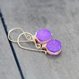 Druzy Gold Earrings , Lavender Dangle Earrings in 14k Gold Filled , Sterling Silver , Rose Gold , Amethyst Purple Druzy - Sugarplum