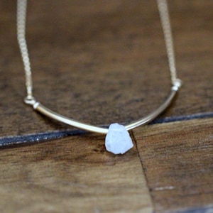 Moonstone Bar Necklace, Gold Moonstone, Curved Bar, Raw Gemstone, Collar Necklace, Rose Gold Sterling Silver, Non Plated - Valkyrie