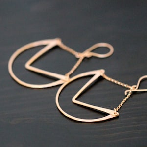 Bohemian Chevron Drop Hoop Earrings, 14k Gold Filled, Rose, Sterling Silver, Geometric Light Dangle - Tulip