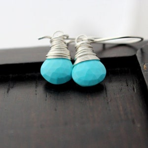 Small Turquoise Earrings, Classic Genuine December Birthstone, Gemstone Charms, Gold Rose or Silver Finish