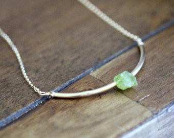 Peridot Curved Bar Necklace , Gold Rose Silver , Collar , Modern August Birthstone Gemstone Jewelry , Handmade Gifts - Valkyrie