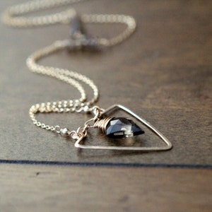 Arrowhead Necklace , Bohemian Statement Smoky Quartz Triangle Pendant , Gold Rose or Sterling Silver - Spearhead