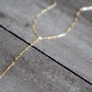 Gold Y Chain Necklace, Layering Lariat Bar Necklace, 14k Gold Filled, Rose, 925 Sterling Silver, Stacking Necklaces - Bar Lariat