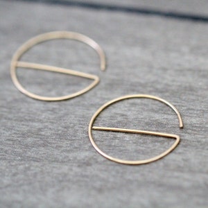 Gold Hoop Threaders, Open Circle Minimalist Earrings, Gold Rose Silver or Solid - E
