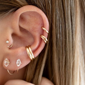 Gold Ear Cuff , Small Adjustable Stackable Minimalist Ear Cuffs, Fake Piercing, Rose Gold, Sterling Silver