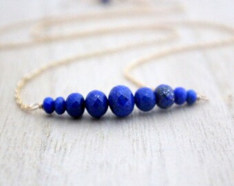 Lapis Bar Choker Necklace, Beaded Faceted Gemstone, Gold, Rose, Sterling Silver, Lapis Lazuli Pendant, Boho Layering Jewelry - Circlet