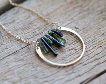 Raw Tourmaline Pendant Necklace , Crystal Gemstone Stick , Gold , Rose , Sterling Silver , Unique Gifts Under 75 - Bar Graph