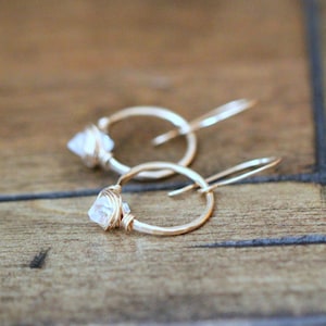 Herkimer Diamond Earrings , Dangle Hoops Gold , Rose Gold , Sterling Silver , Quartz Crystal Points - As Seen On The Small Things Blog