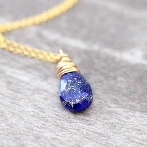 Lapis Lazuli Necklace , Gold Layering Simple Pendant , Rose Gold , Silver , Navy Blue Teardrop Gemstone , Minimalist Gifts For Women 14k Gold Fill