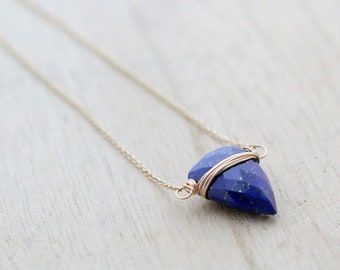 Lapis Lazuli Necklace, Gold Geometric Necklace , Triangle Tooth , Rose Gold , Silver, Modern Boho ( As Seen On Bones ) - Finn