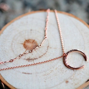 Crescent Moon Necklace, Tusk Necklace, Celestial Half Moon Necklace, Gold, Rose Gold, Sterling Silver, Open Hoop Tilt image 8