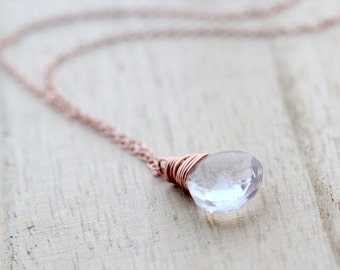 Crystal Quartz Necklace , Rose Gold , Silver April Birthstone Substitute , Wedding Bridal Necklace , Minimalist Pendant - The Vow