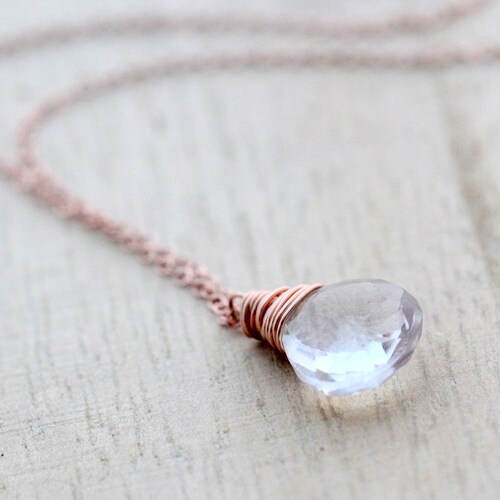 Crystal Quartz Necklace Rose Gold Silver April Birthstone Etsy