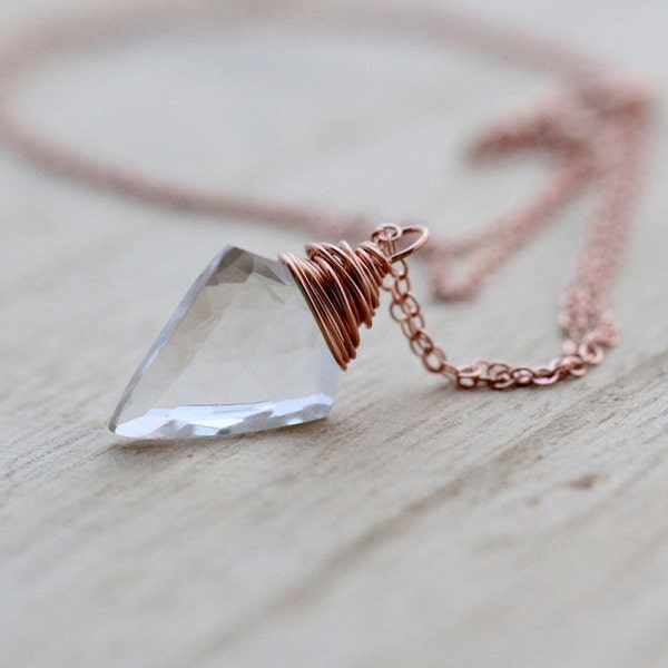 Crystal Arrowhead Necklace, Rose Gold, 14k Gold Fill, Sterling Silver, Quartz Triangle Pendant, Layering Bohemian Boho Jewelry - Arrow