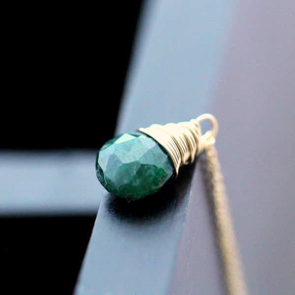 Emerald Necklace 14K Gold Fill or Rose Gold, Genuine Emerald, May Birthstone, Spring Green Fashion
