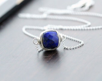 Lapis Lazuli Necklace , Lapis Silver Choker , Genuine Sterling Silver Jewelry , Modern Lapis Gifts For Women