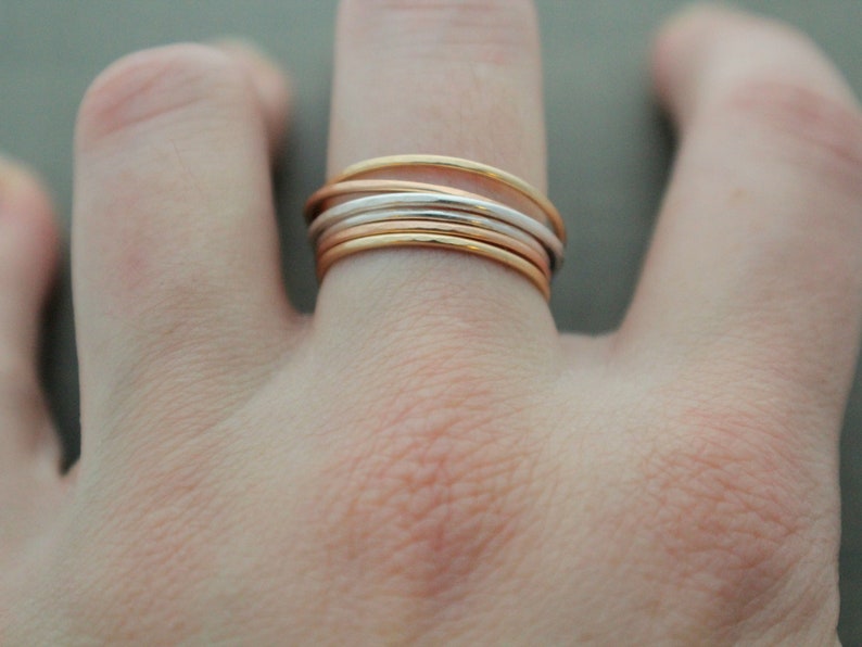 Thin Stacking Adjustable Rings , Stackable Midi In Sterling Silver , 14K Gold Filled & 14K Rose Gold Filled image 4